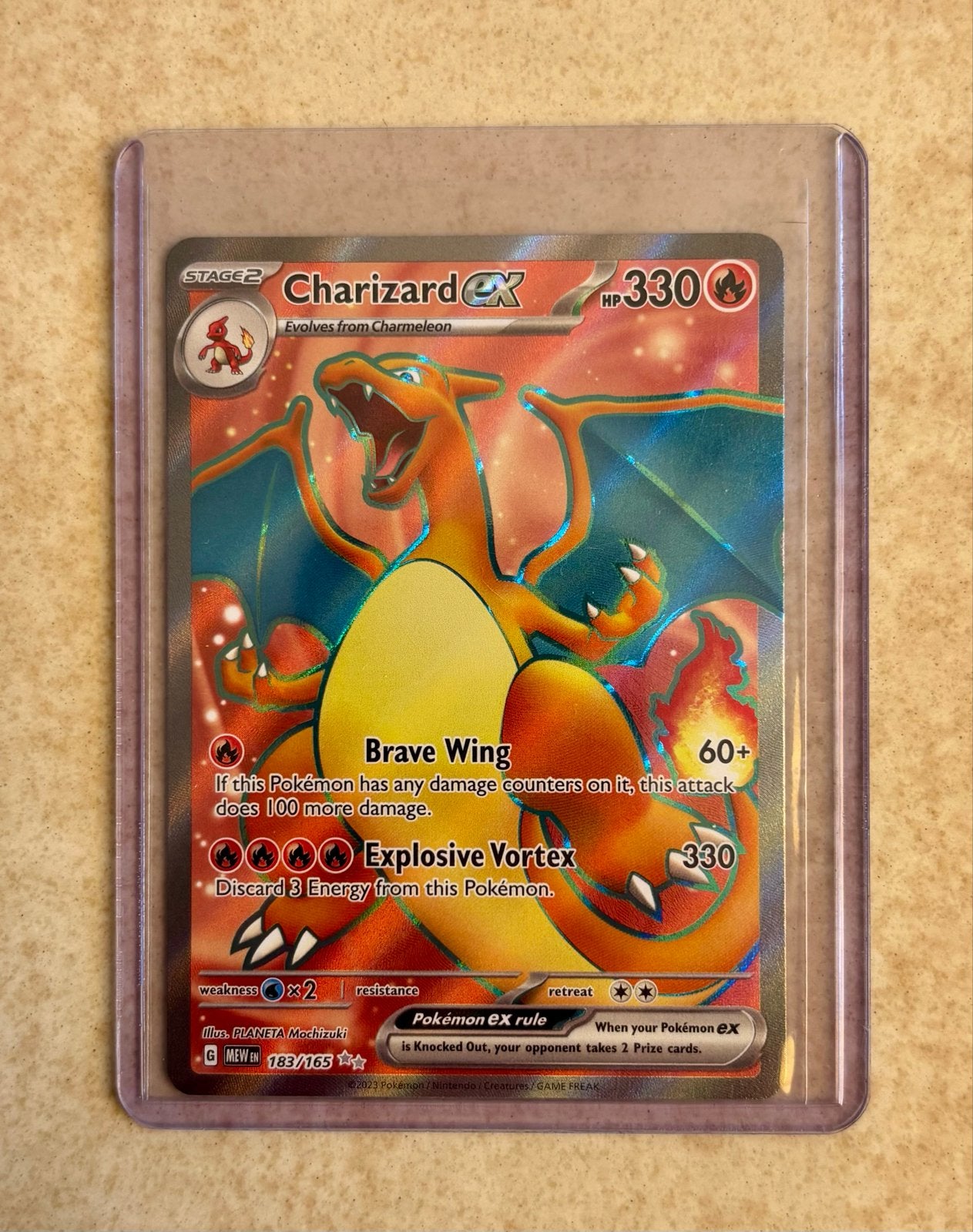 Charizard EX Pokémon kaart 183/165, uit de S&V - serie 151., Ophalen of Verzenden, Zo goed als nieuw, Losse kaart, Foil
