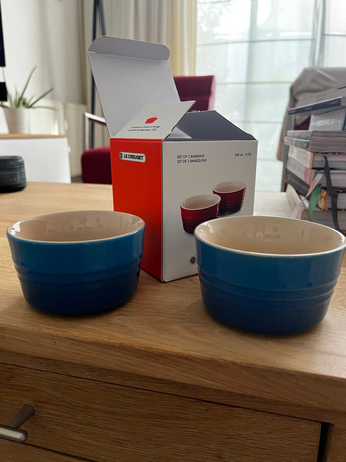 Le Creuset Ramekins Set van 2 - Blauw (240 ml), Le Creuset, Nieuw, Ophalen of Verzenden, Steen/keramiek