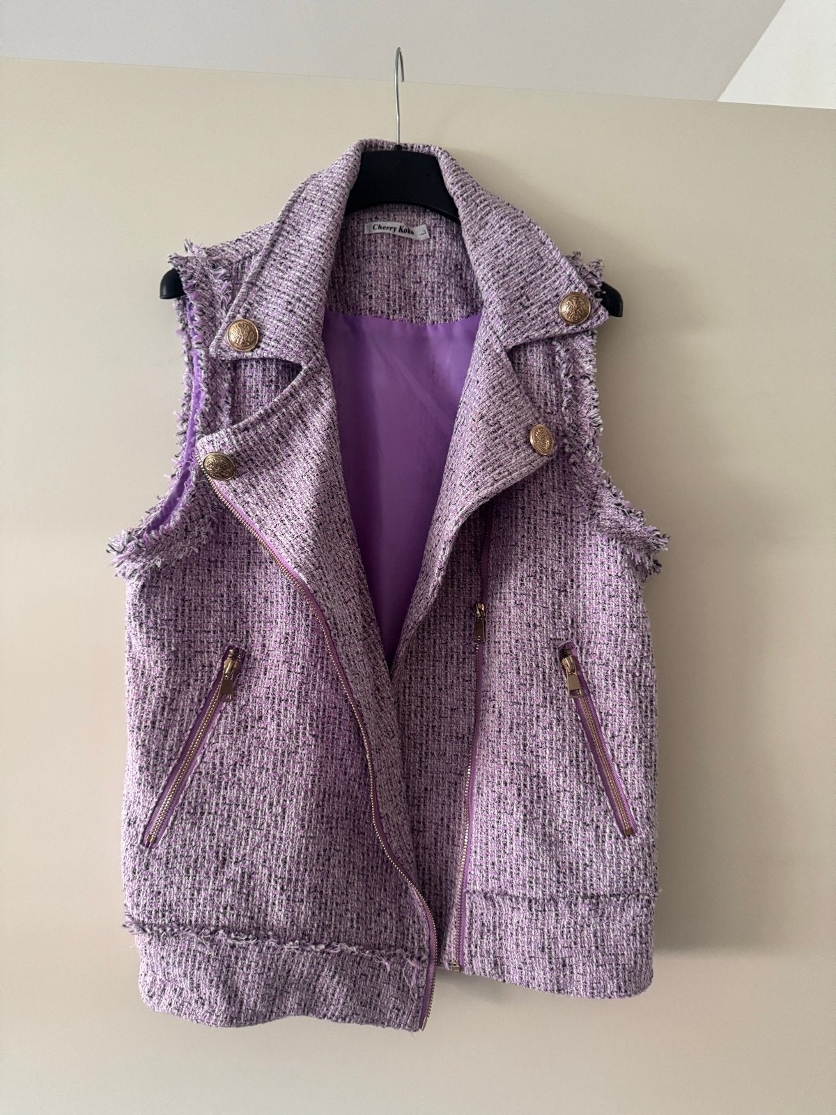 Stijlvol paars tweed gilet - Cherry Koko, Ophalen of Verzenden, Zo goed als nieuw, Maat 38/40 (M), Paars