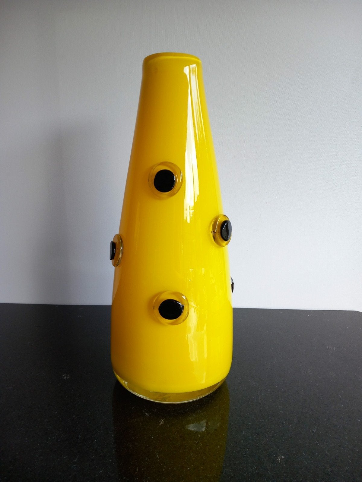 Mondgeblazen gele glazen noppenvaas  35 cm 2,26 kg, Antiek en Kunst, Antiek | Glas en Kristal, Ophalen of Verzenden