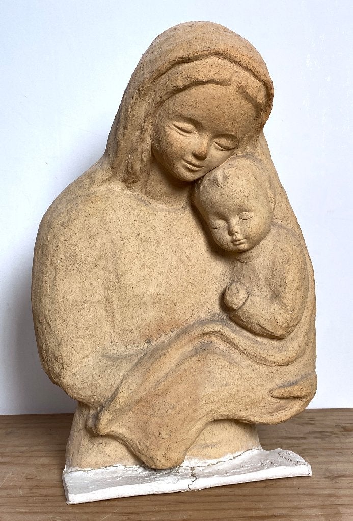 Beeld moeder en kind, Ophalen, Handgemaakt, 20 - 50 cm, Steen of Keramiek