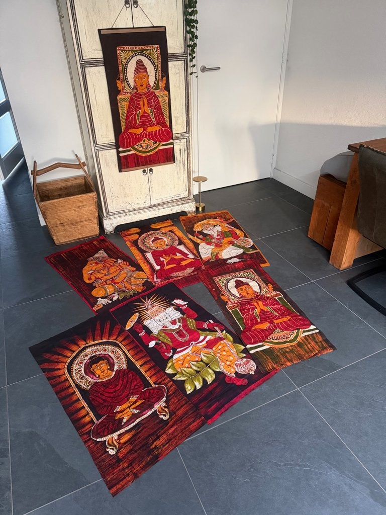 India Batik doek schilderij wandkleed Indiase handwerk, Nieuw, Ophalen of Verzenden, https://verburgtvintage.nl/#contact, Schipluidenlaan 20 5035KJ Tilburg