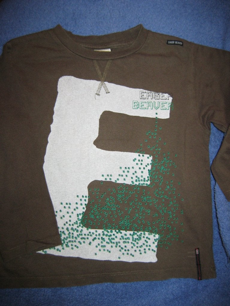 Bruin jongenshirt, 110, Eager Beaver, Ophalen of Verzenden, Zo goed als nieuw, Jongen, Shirt of Longsleeve