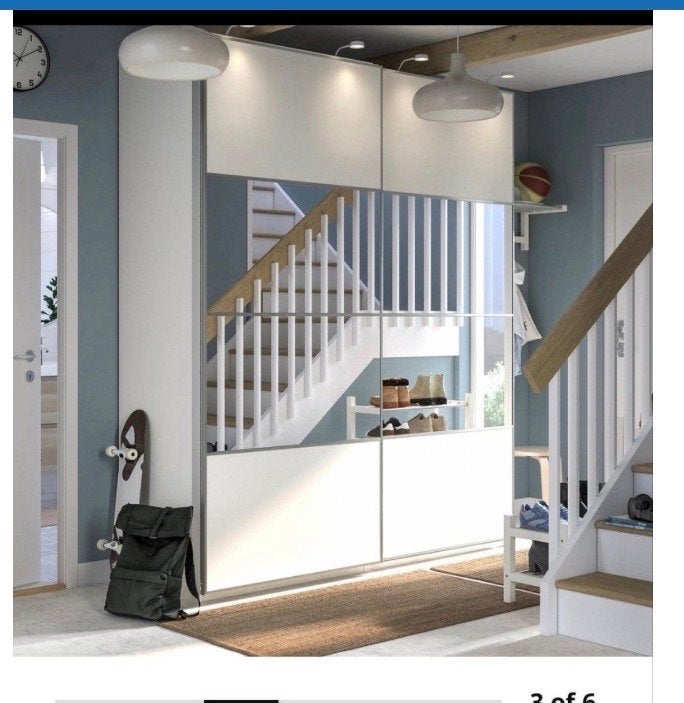 Gratis Beschadigde IKEA Pax kledingkast met spiegeldeuren, Ophalen, Gebruikt, 100 tot 150 cm, 200 cm of meer