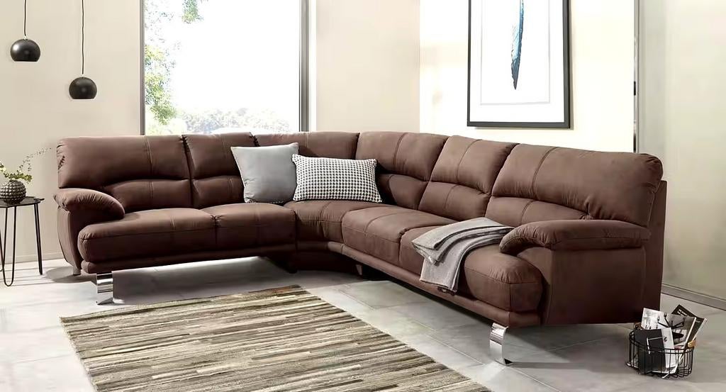 Nieuwe moderne hoekbank bruin suede pilotenleer zithoek bank, Keizer, 250 tot 300 cm, Keizer, Hoekbank
