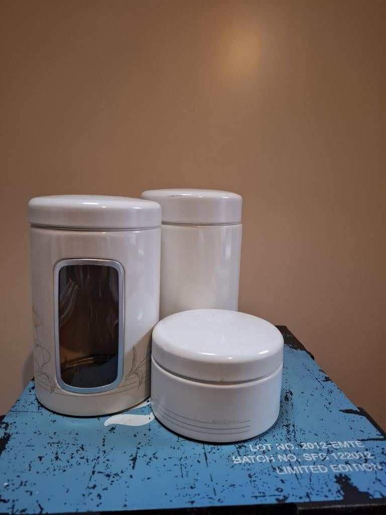 Set van 3 witte Brabantia voorraadbussen, Ophalen of Verzenden, Gebruikt