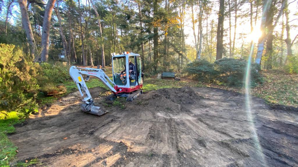 Tuin, oprit, afgraven, afvoeren, graszoden, beregening,, Tuinontwerp
