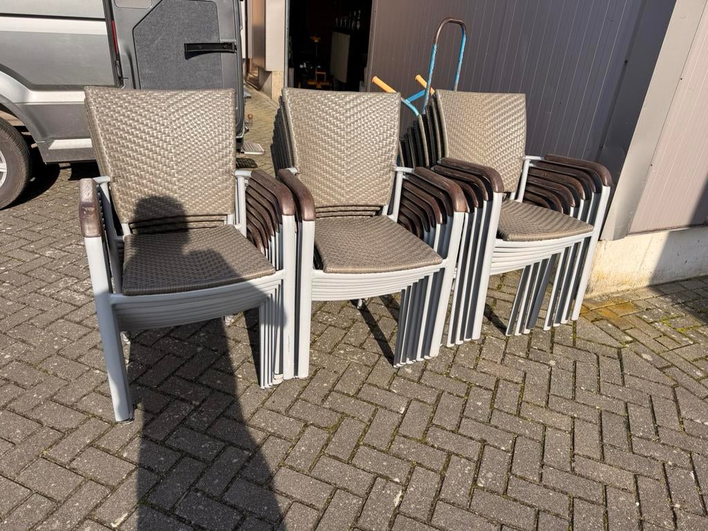 Aluminium stapelbare terrassstoelen wicker teak stoel, Ophalen of Verzenden, Gebruikt, Aluminium, Stapelbaar