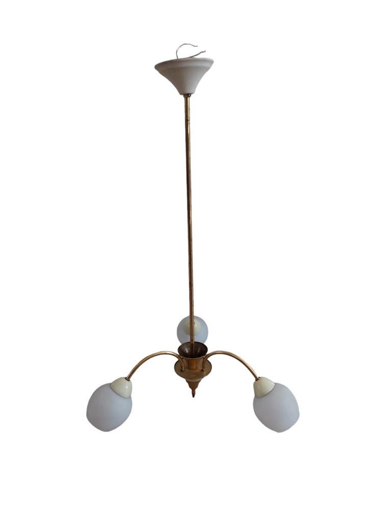 Vintage hanglamp, 3 glazen kelken, Huis en Inrichting, Lampen | Kroonluchters, Gebruikt, Overige materialen, Ophalen