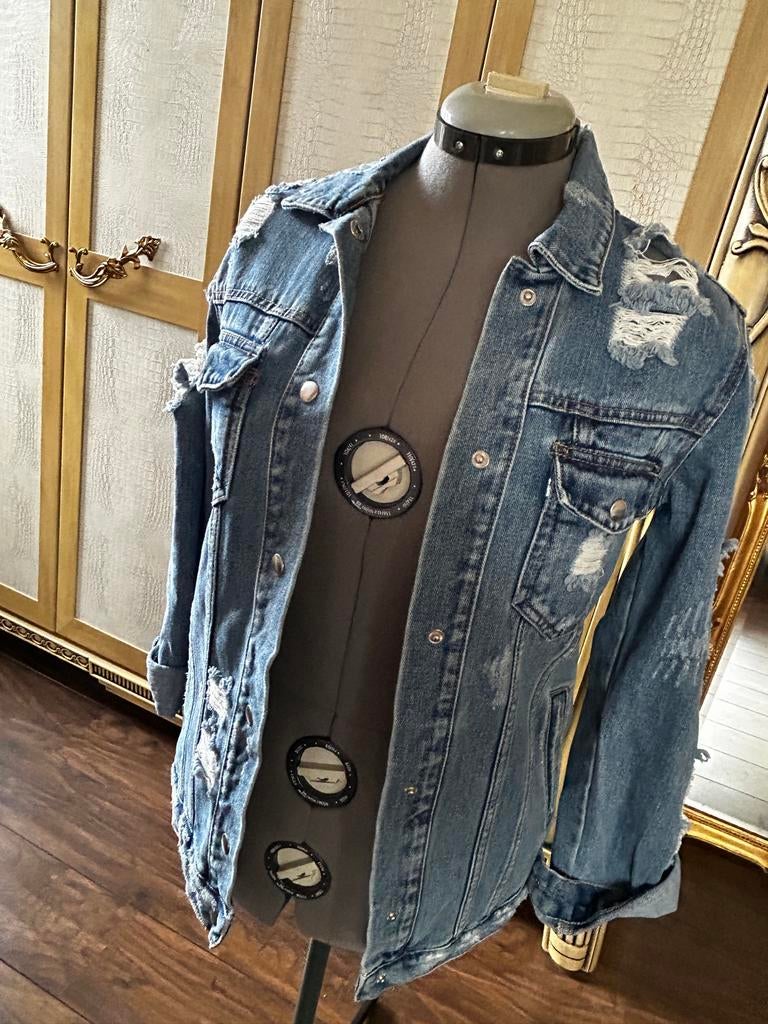 Jeans zomerjasje XS, Kleding | Dames, Ophalen, Blauw, Zo goed als nieuw, Jasje