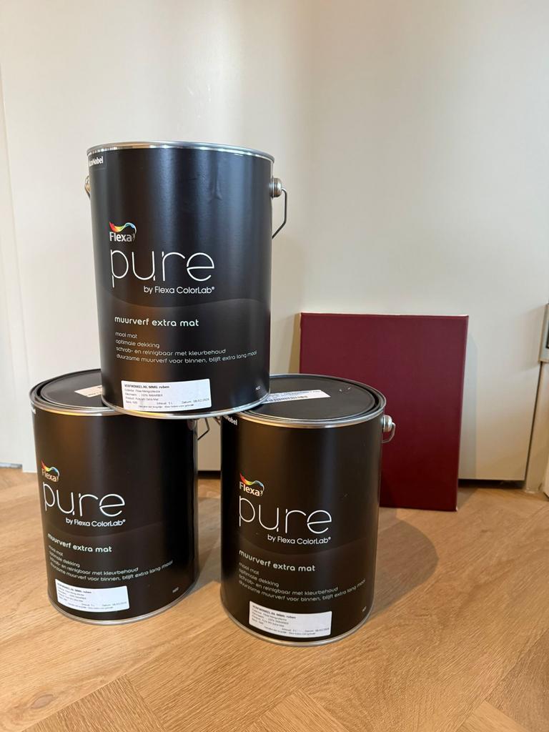 Flexa Pure Muurverf Rabarber 10L - Extra Mat, Overige kleuren, Nieuw, Ophalen of Verzenden, Verf