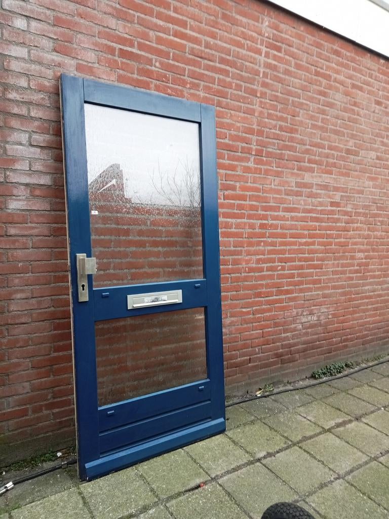 Hardhouten voordeur 92.5x201.5 dubbel glas 2 ruiten, Doe-het-zelf en Verbouw, Deuren en Horren, Ophalen, 80 tot 100 cm, 200 tot 215 cm