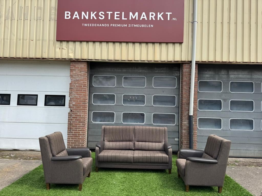Bankstel senioren 2,5 zit met 2 fauteuils/stoelen leer/stof, Ophalen, Gebruikt, Geen, Leer