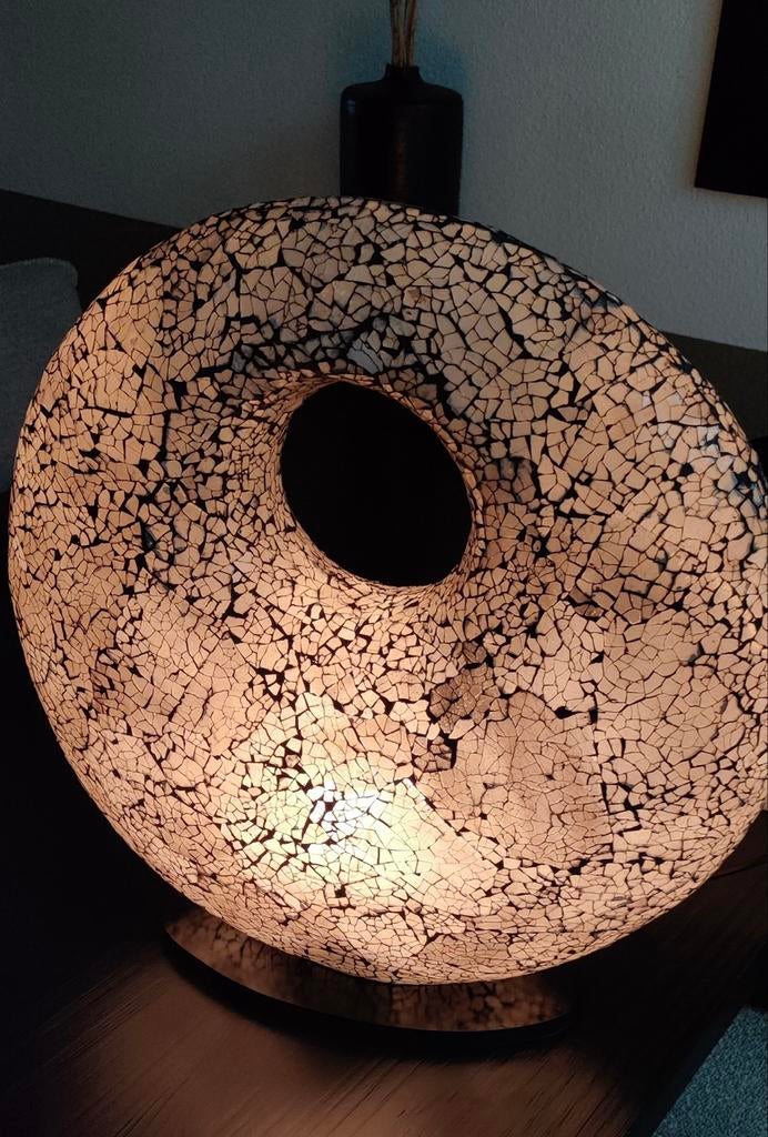 2 Prachtige Donut Tafellampen - 45cm Glas Wit 50 euro p st, Huis en Inrichting, Ophalen, Zo goed als nieuw, Glas, Minder dan 100 cm