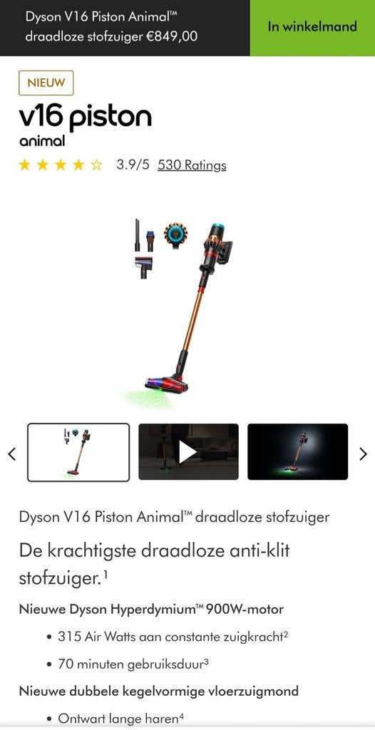 Dyson V16 Piston Animal - ZGAN - Garantie tot 2027!, Ophalen of Verzenden, Zo goed als nieuw, Reservoir, Minder dan 1200 watt