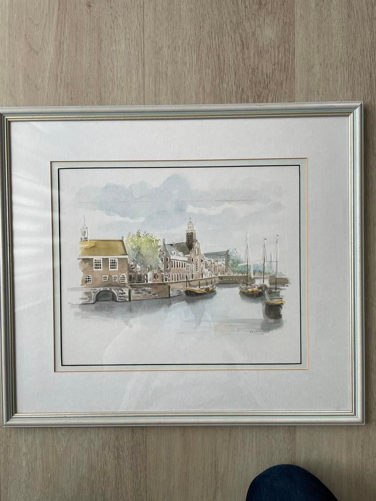 A. Wieringa Schilderijen - Stadsgezichten, Antiek en Kunst, Kunst | Tekeningen en Foto's, Ophalen of Verzenden