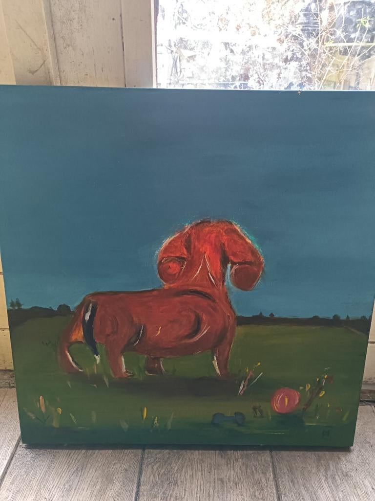 Handgeschilderd schilderij teckel, Ophalen, 50 tot 100 cm, 50 tot 75 cm, 50 tot 75 cm