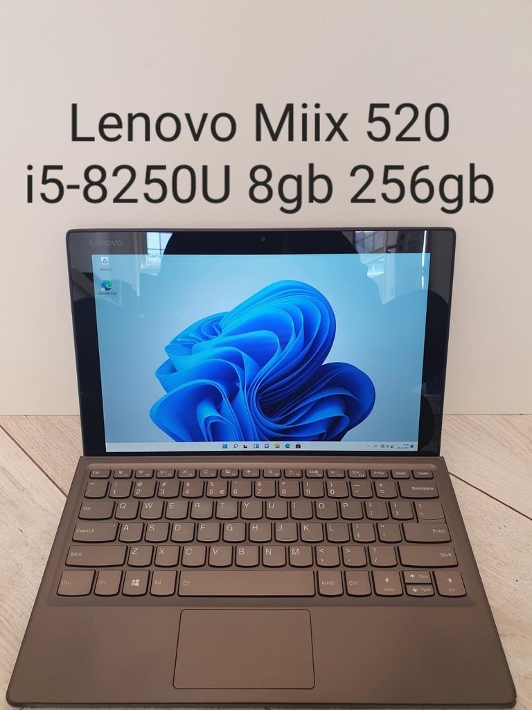 Perfecte staat: Lenovo Miix 520 i5-8250U 8gb 256gb touch fhd, 256 GB, 2 tot 3 Ghz, Qwerty, 8 GB