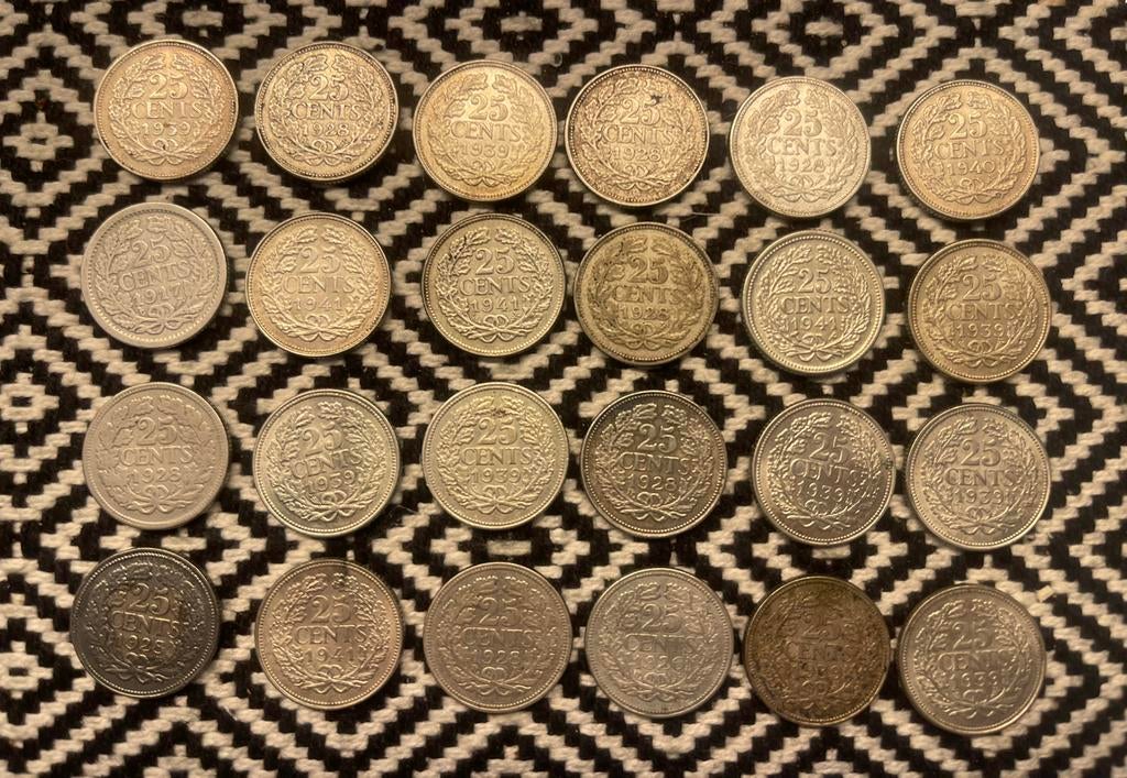 24 Zilveren kwartjes Wilhelmina., Ophalen of Verzenden, Koningin Wilhelmina, 25 cent, Zilver