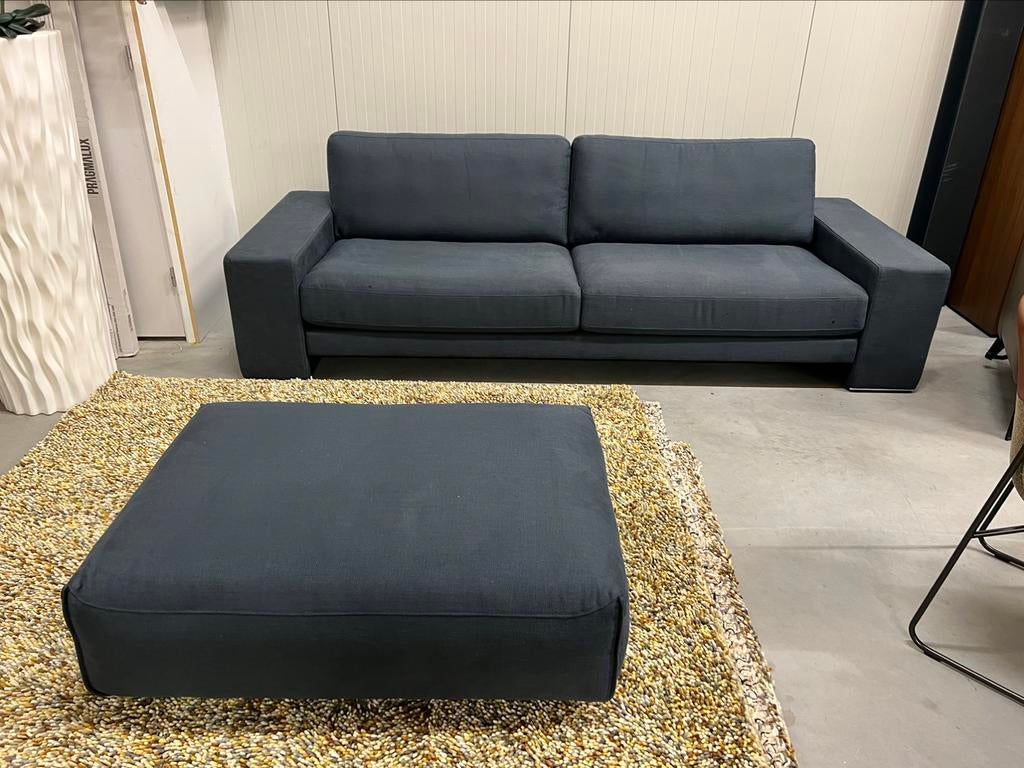 Showmodel Rolf Benz Ego 4 zits bank stof blauw Design Poef, Huis en Inrichting, Ophalen of Verzenden, Zo goed als nieuw, Stof