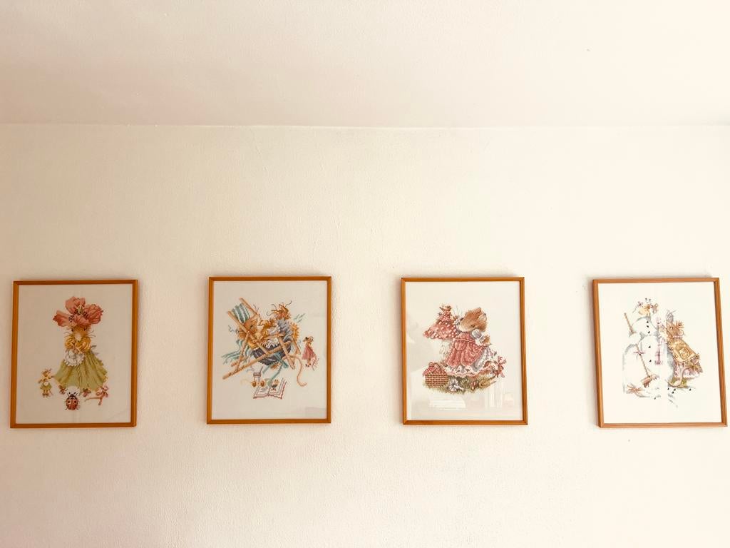 Geborduurde seizoensprenten - lente, zomer, herfst, winter, Ophalen of Verzenden, Zo goed als nieuw, Print, Minder dan 50 cm