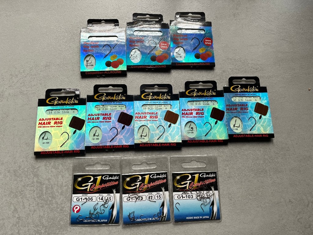 adv 239 /  NIEUW set 11 pakjes onderlijnen + haken GAMAKATSU, Ophalen of Verzenden, Nieuw, Haak