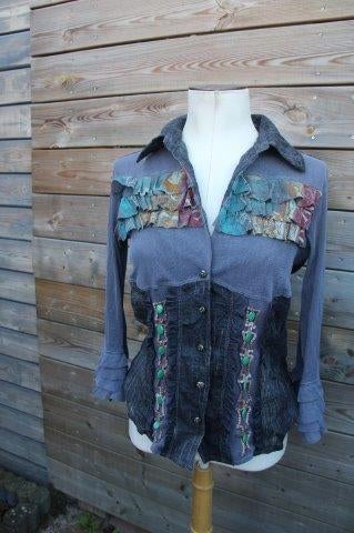 Blouse grijs/ kleur Save the Queen mt L transparant Vaste AA, Verzenden, Maat 42/44 (L), Save the Queen, Zo goed als nieuw