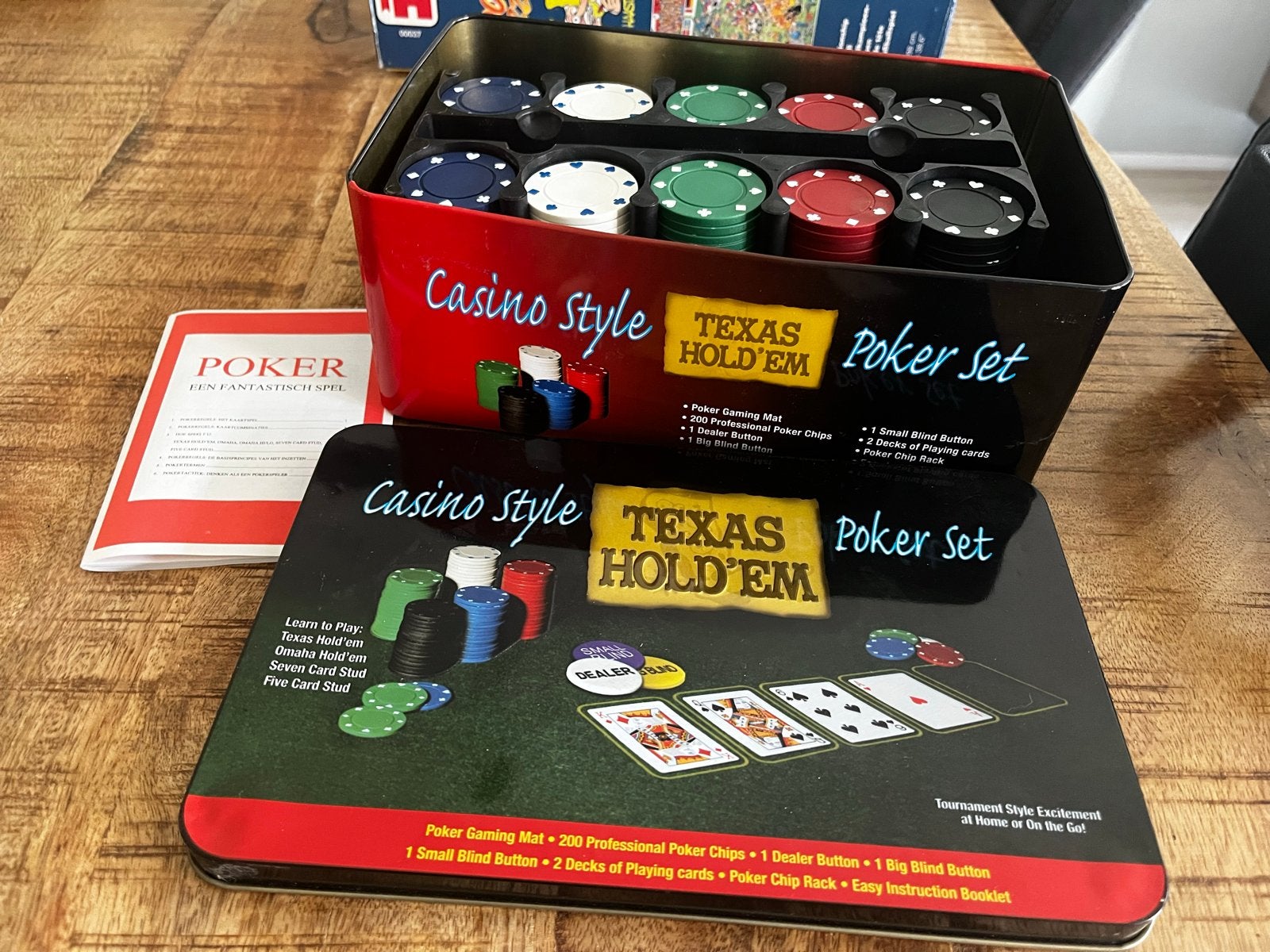 Texas Hold'em Poker Set - Casino Stijl met Chips en Mat, Drie of vier spelers, Ophalen, Zo goed als nieuw