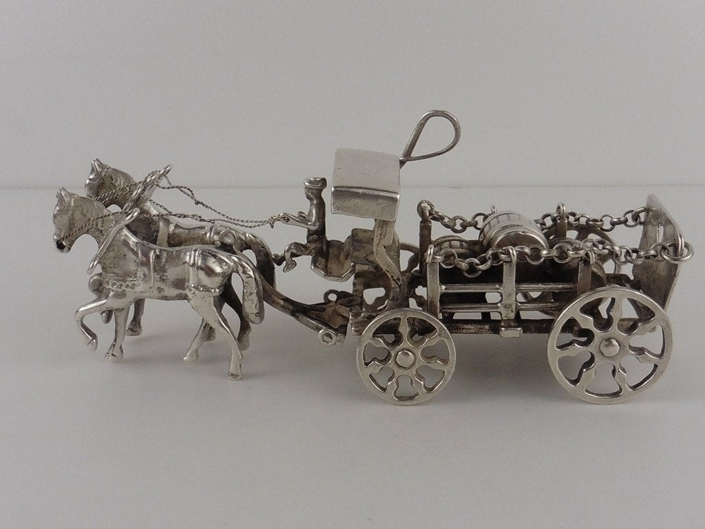Zilveren miniatuur Bierwagen met 2 paarden              Z101, Ophalen of Verzenden, Zilver