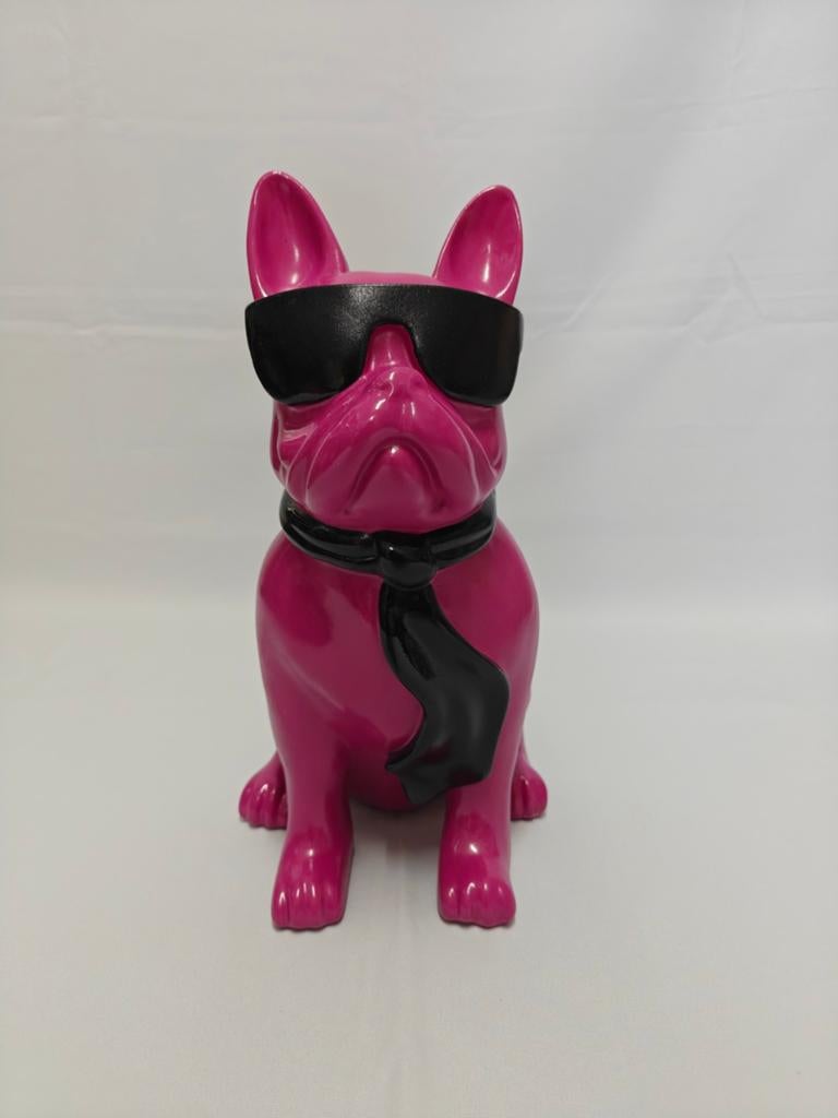 Franse bulldog met zonnebril en stropdas. Roze, Verzamelen, Beelden en Beeldjes, Ophalen of Verzenden, Nieuw, Dier