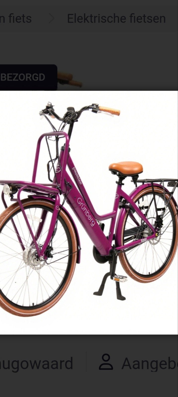 Grünberg elektrische transportfiets paars, Ophalen