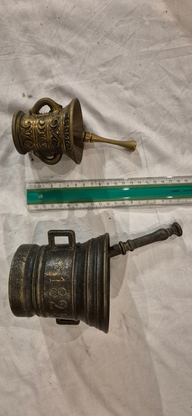 Antieke bronzen vijzels met stamper - Set van 2, Ophalen of Verzenden