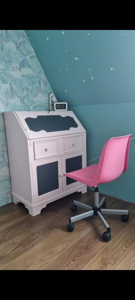 Vintage meisjes secretaire roze met krijtbordverf, Huis en Inrichting, Ophalen, Gebruikt, Vintage, Brocante, Speels