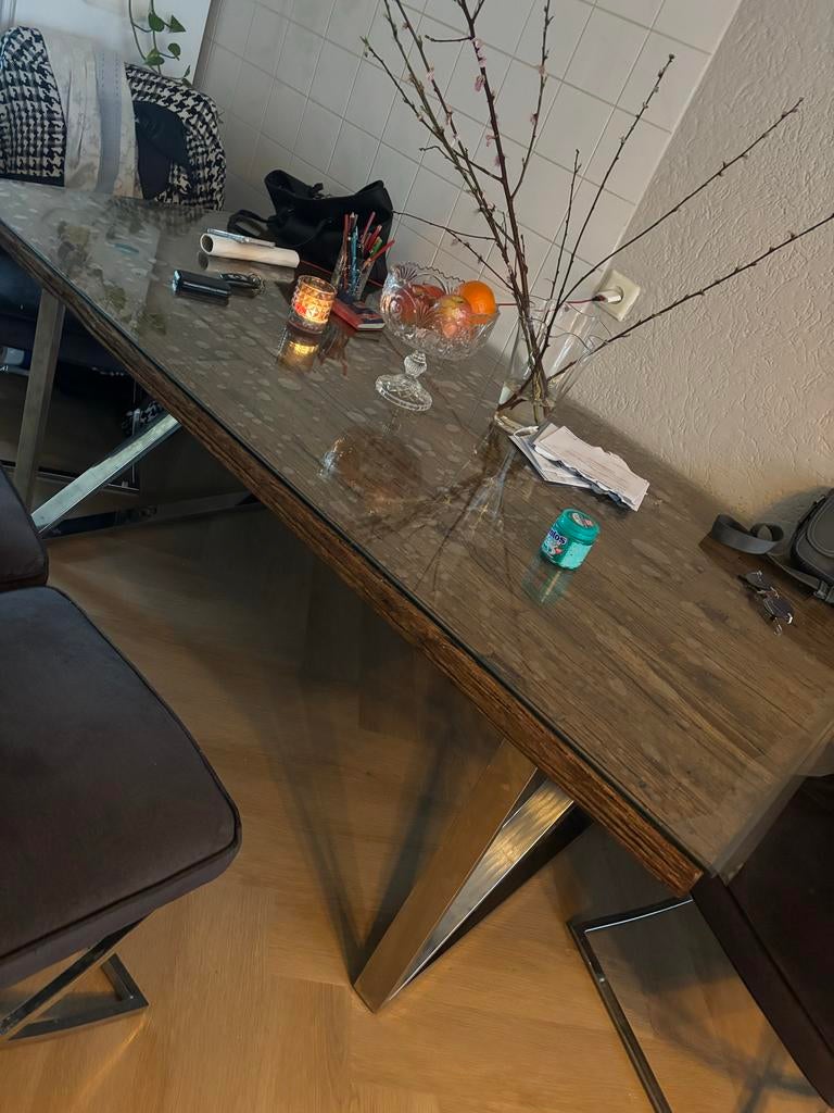Eiken eettafel met stoelen en salontafel, Huis en Inrichting, Tafels | Eettafels, Gebruikt, 100 tot 150 cm, Eikenhout, Ophalen of Verzenden