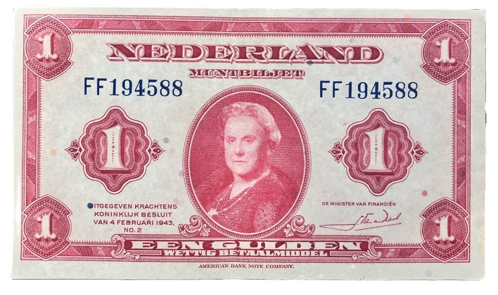 1 gulden muntbiljet 1943 Wilhelmina - P+, Verzenden, 1 gulden, Los biljet