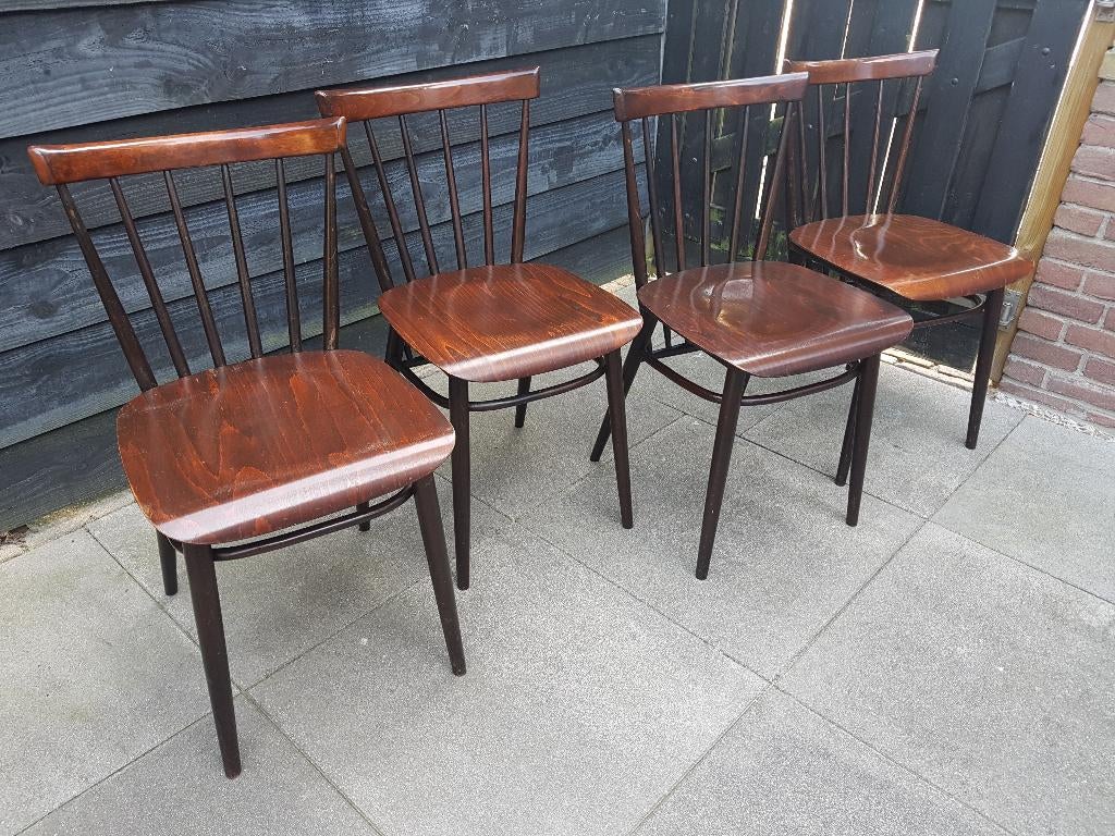 Set Spijlenstoelen met Tafel - Vintage jaren 60-70, Ophalen, Gebruikt, Bruin, Vintage