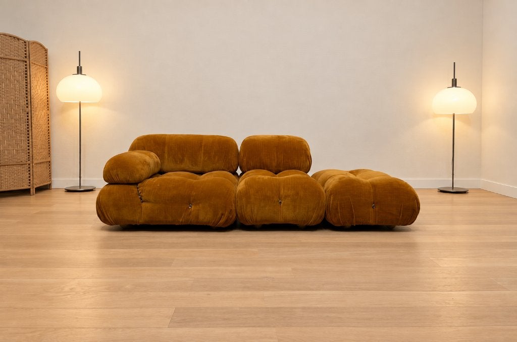 NIEUWSTAAT B&B Italia Camaleonda Okergeel | NP €17.500, Huis en Inrichting, 75 tot 100 cm, Rechte bank, B&B Italia, Design Bank Bankstel Zetel 4-Zits B&B Italia