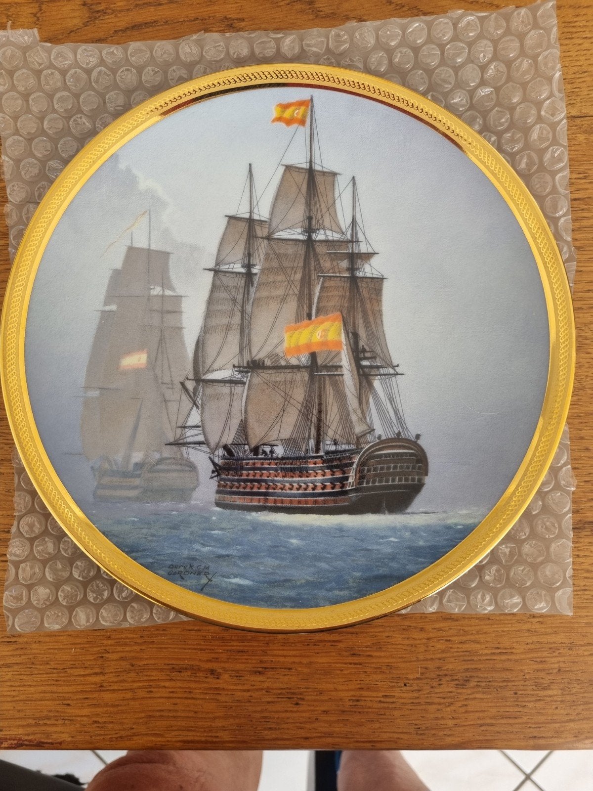 Decoratieve wandplaat met Spaanse galjoenen, Antiek en Kunst, Ophalen of Verzenden