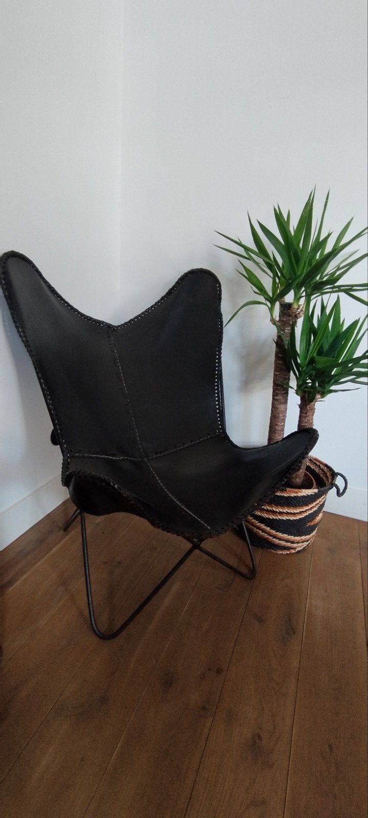 Vlinderstoel leer en staal, Huis en Inrichting, Fauteuils, Ophalen