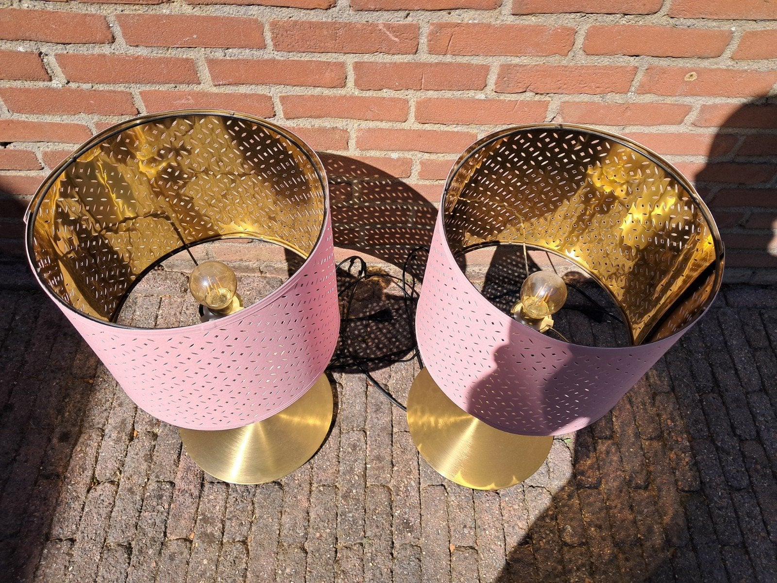 Set van 2 IKEA SKAFTET tafellampen roze/goud, Ophalen, Met schakelaar, E14 (klein), IKEA