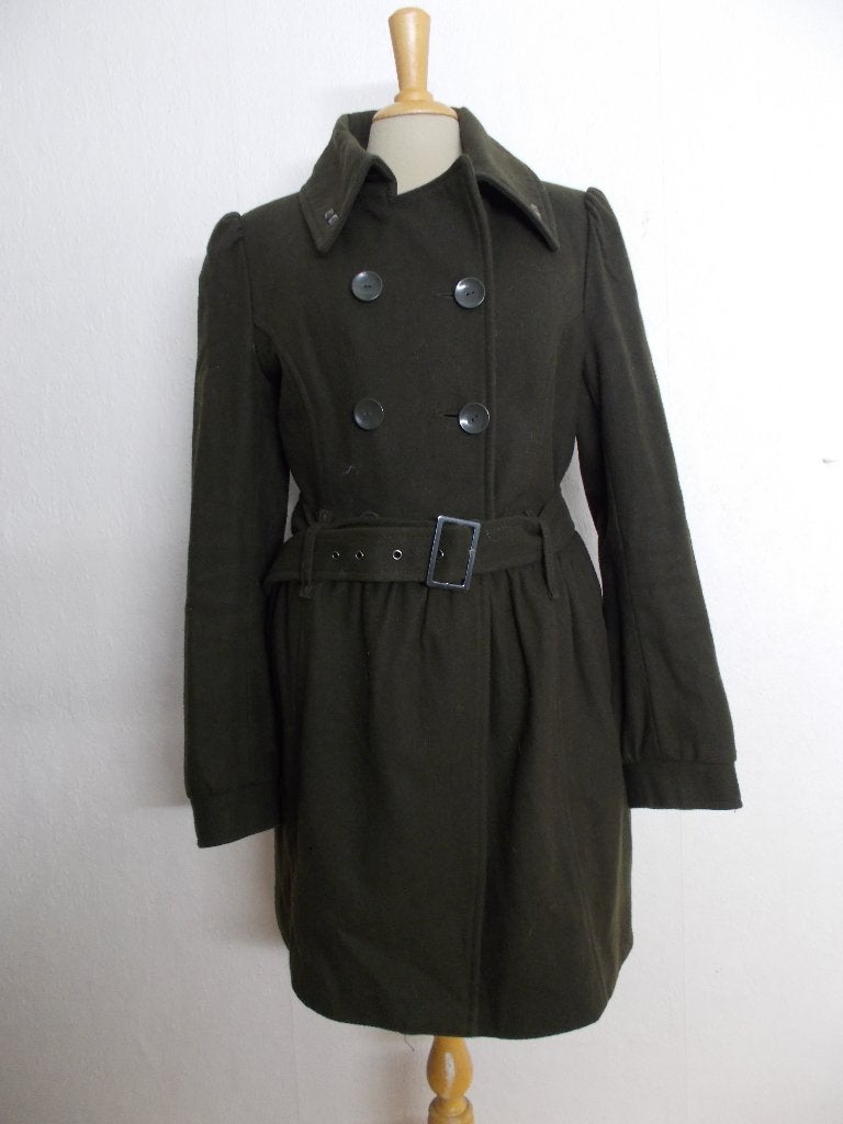 Mooie getailleerde 60% wol mix legergroene jas/trenchcoat! M, Verzenden, Zo goed als nieuw, Maat 38/40 (M), Groen