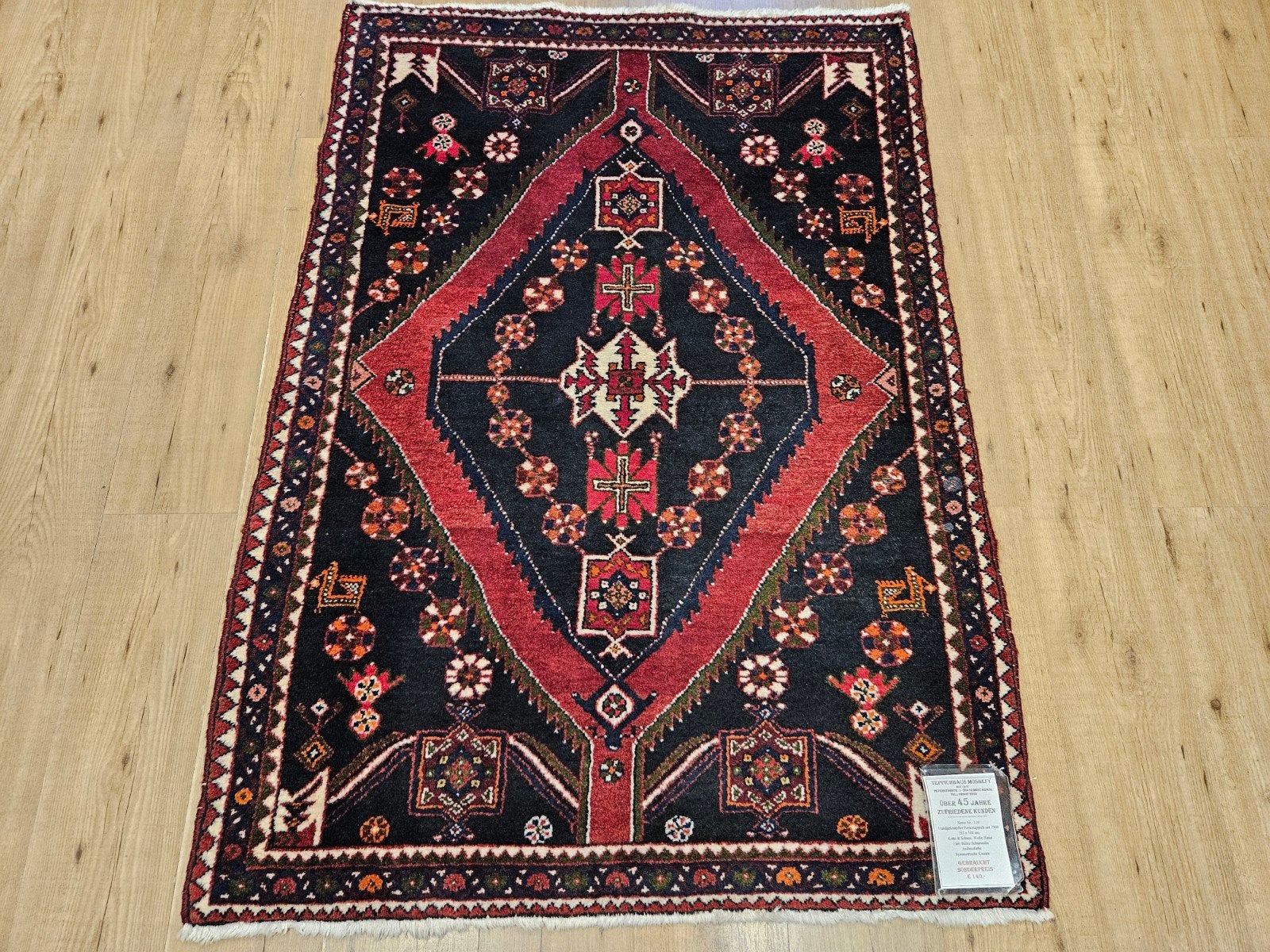 Vintage handgeknoopt perzisch tapijt hamadan 153x108, Tweedehands, 100 tot 150 cm, 150 tot 200 cm, Rechthoekig