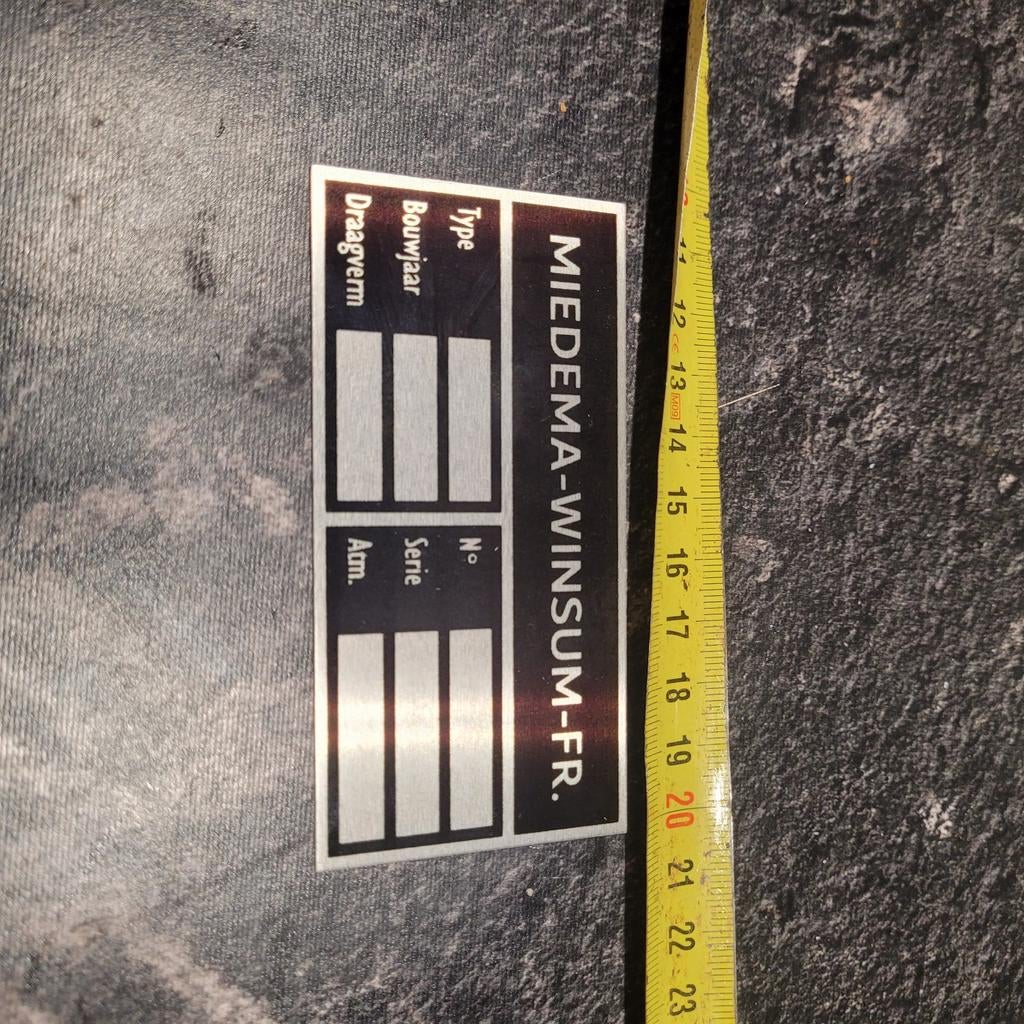 Miedema typeplaatje alu, Hobby en Vrije tijd, Stickers en Plaatjes, Ophalen of Verzenden