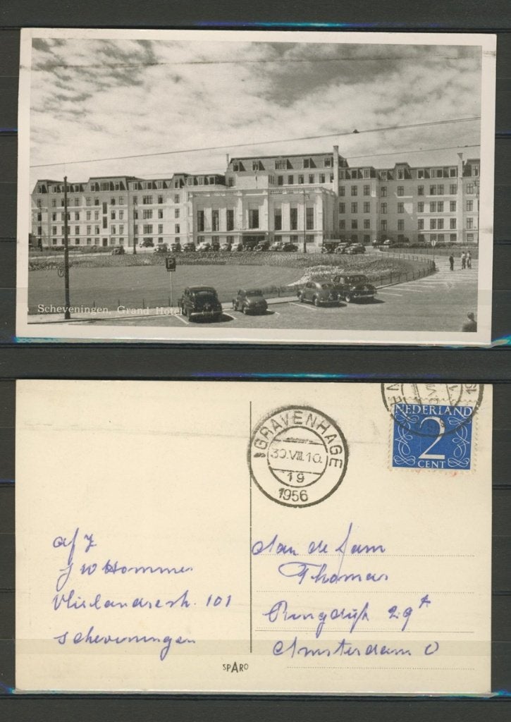 Scheveningen 1956 Grand Hotel Foto/Ansichtkaart f-189 jdu, Ophalen of Verzenden, 1940 tot 1960, Gelopen, Zuid-Holland