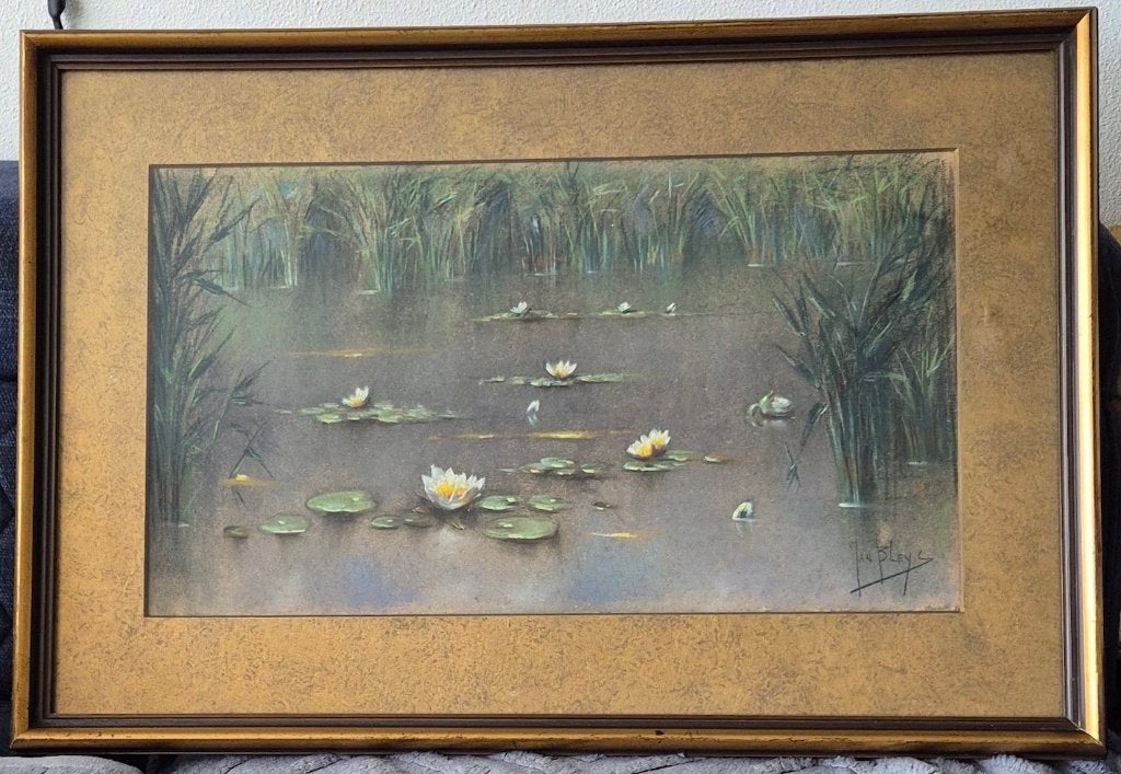Jan Bleys (1868 - 1952) waterlelies., Antiek en Kunst, Bloemen, Overige ondergronden, Ophalen of Verzenden, Klassiek