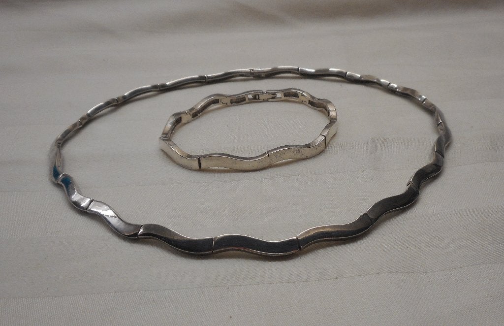 Zilveren vintage set collier + armband nr.823, Verzenden, Zo goed als nieuw, Zilver, Zilver