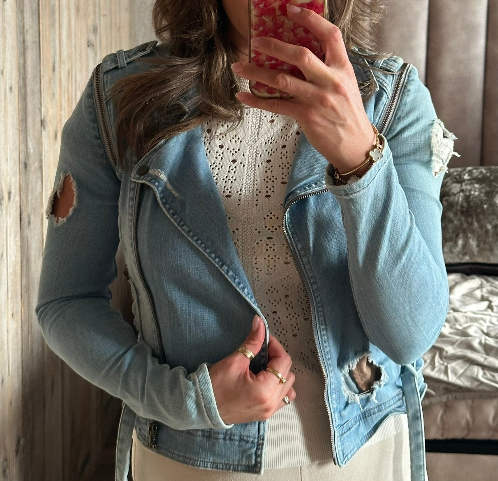 Supertrash blauw spijkerjasje met gaten in maat 36, Kleding | Dames, Ophalen of Verzenden, Zo goed als nieuw, Maat 36 (S), Blauw