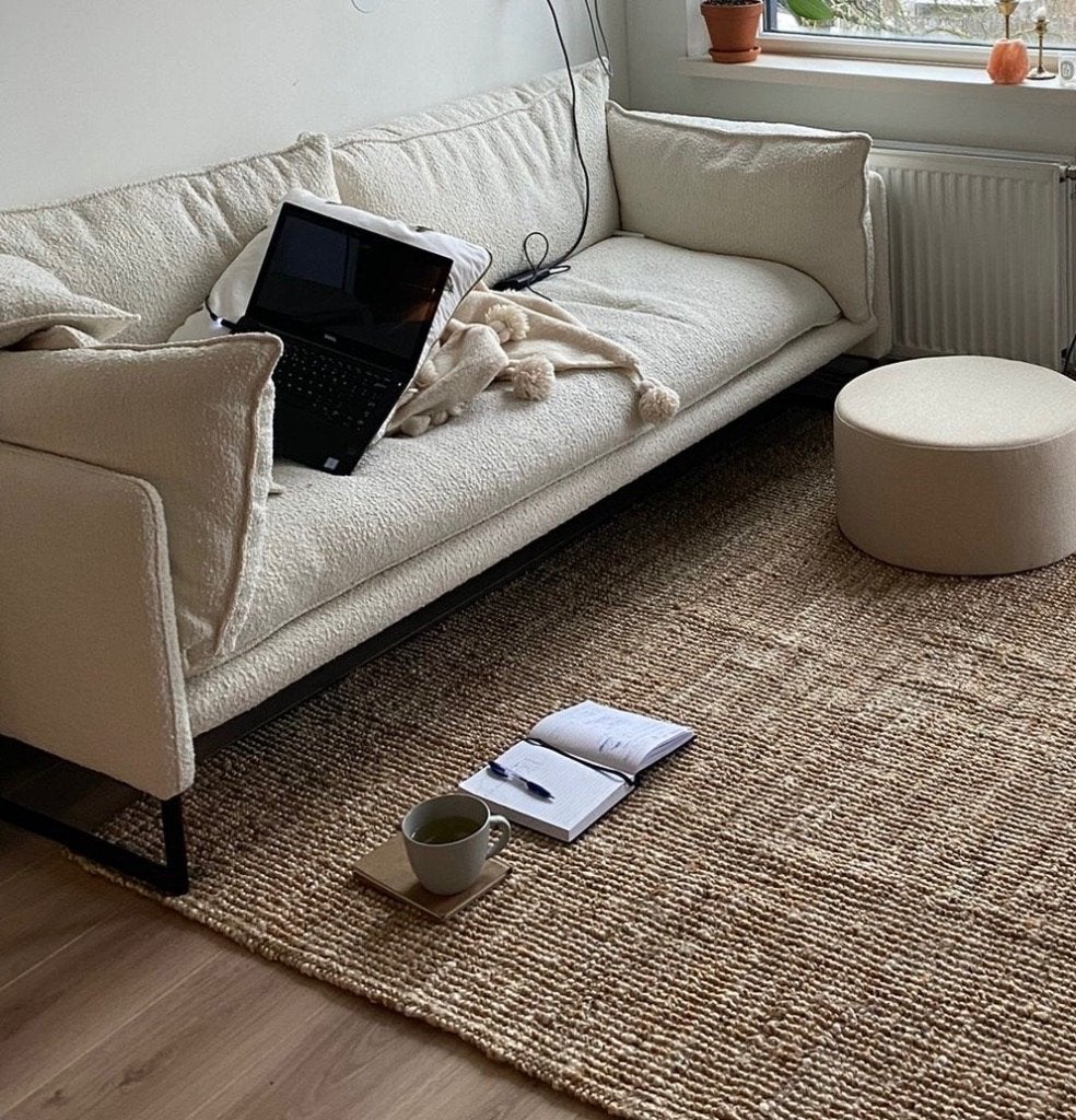 Beige tweezits bank (gratis), Ophalen, Gebruikt, 150 tot 200 cm, Tweepersoons