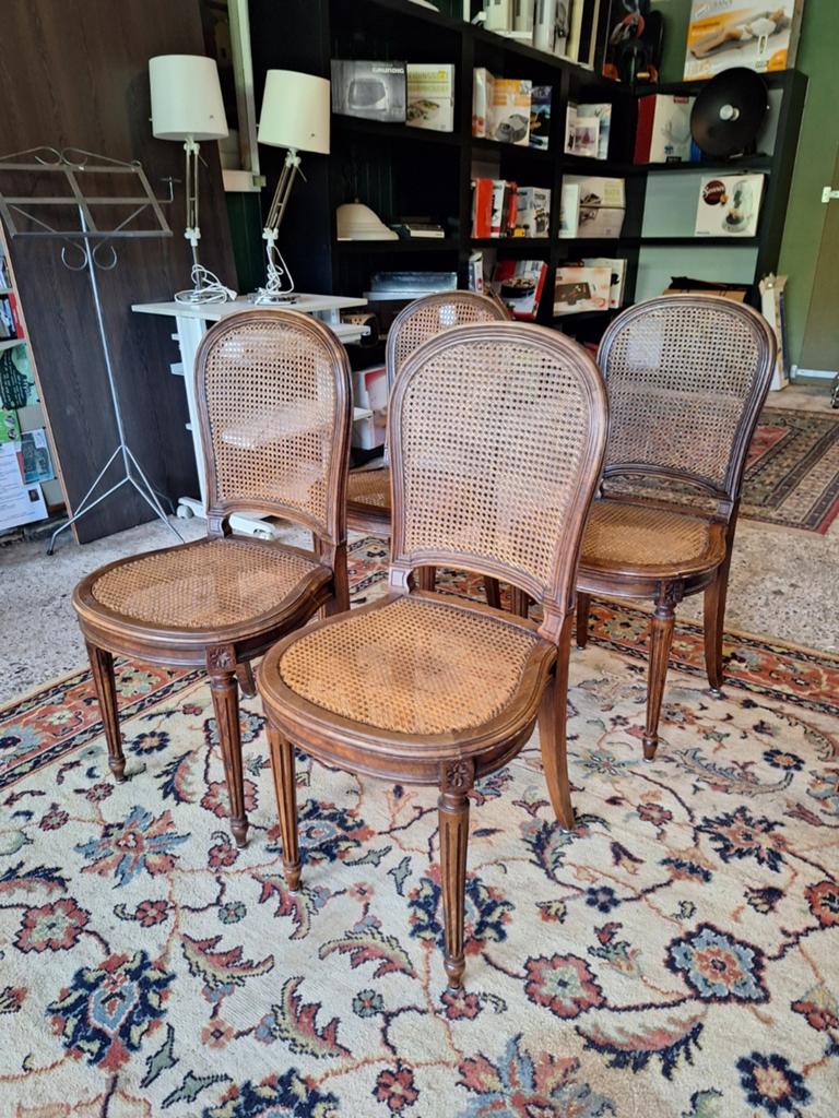 4 keer antieke stoel met webbing massief hout set 4, Ophalen