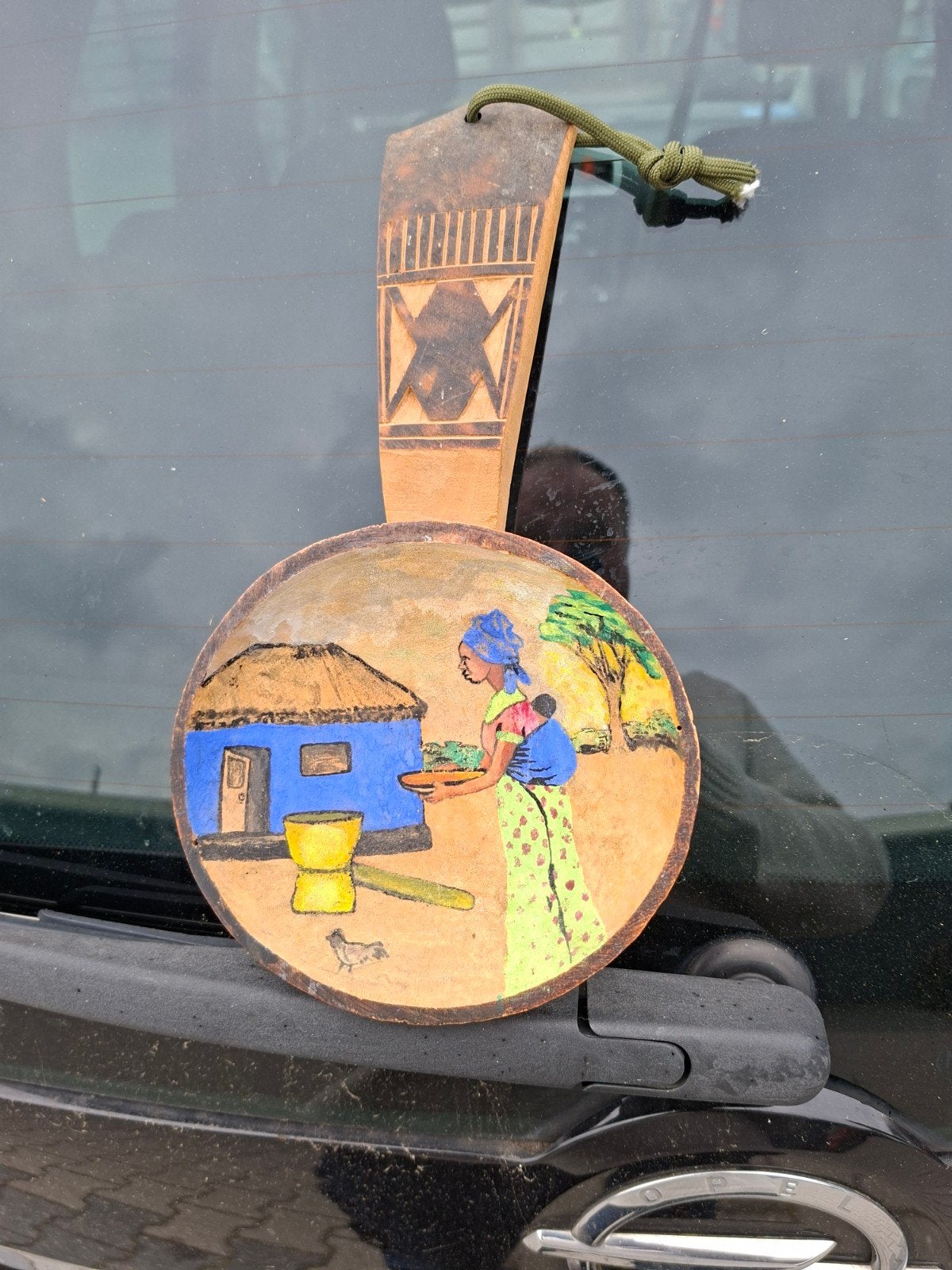 Decoratieve houten lepel met Afrikaanse scène, Ophalen of Verzenden